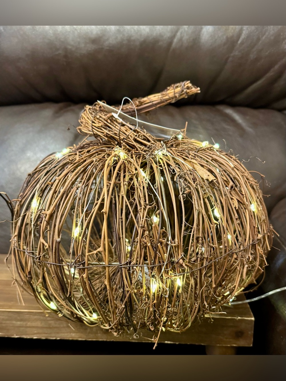Rustic Willow Vine Pumpkin with Warm White Lights - Home Holiday